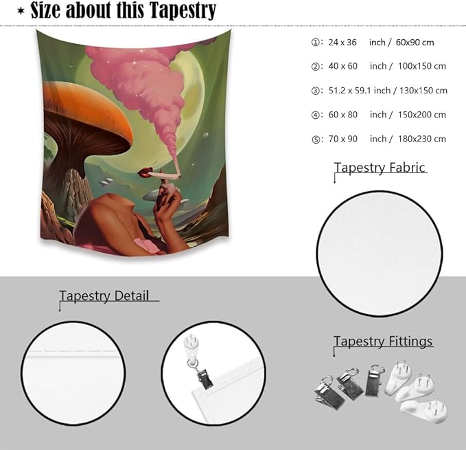 Retro Surreal Mushroom Vintage Trend preppy room decor Tapestry wall art Vintage Hanging with Wall Aesthetic Tapestry Decor Wall Hanging for Bedroom and Dorm Decor 70x90inch