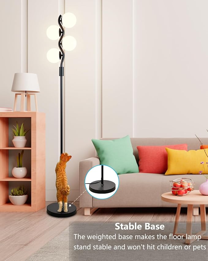 60IN Dimmable (Brightness Adjustable) Black Floor Lamp, Modern Standing Lamps with 4 Globe Soft Warm White 3000K Bulbs, Mid Century Floor Lamp for Living Room Bedroom Home Decor