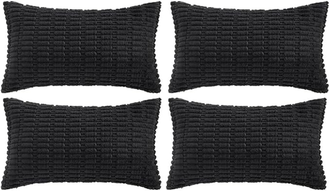 Fancy Homi 4 Packs Boho Black Decorative Throw Pillow Covers 16x24 Inch for Living Room Couch Bed Sofa, Rustic Modern Farmhouse Home Decor, Soft Plush Corduroy Cute Square Cushion Case 40x60 cm