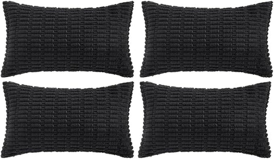 Fancy Homi 4 Packs Boho Black Decorative Throw Pillow Covers 16x24 Inch for Living Room Couch Bed Sofa, Rustic Modern Farmhouse Home Decor, Soft Plush Corduroy Cute Square Cushion Case 40x60 cm