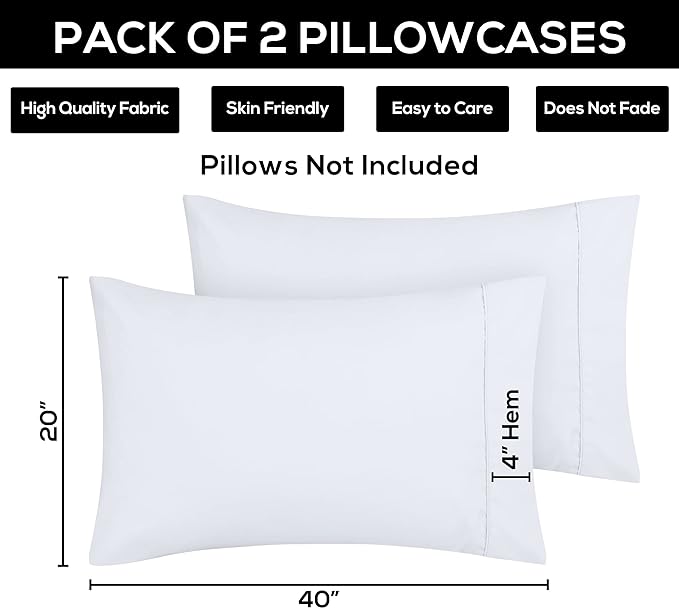 Utopia Bedding King Pillow Cases - 2 Pack - Envelope Closure - Soft Brushed Microfiber Fabric - Shrinkage and Fade Resistant Pillow Covers 20 X 40 Inches (King, White)