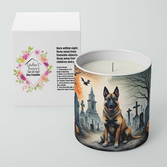 Caroline's Treasures DAC2013CDL Belgian Malinois Spooky Halloween Decorative Soy Candle Nature Soy Wax Essential Oil Home Decor Ideal for Bedroom Kitchen Bath Office Gift, 10 oz