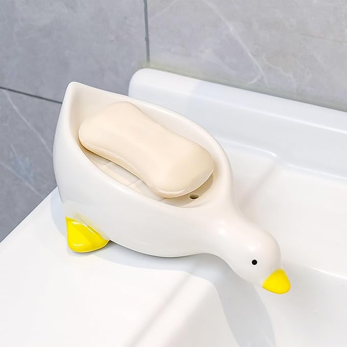 1 Pack Duck Ceramic Soap Dishes,Soap Holder with Drain,Soap Dish Container,Dish Soap Tray,Sponge Holder,Soap Tray for Shower,Bathroom,Bar,Kitchen,Counter (Duck)
