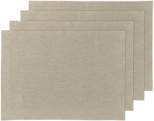 Solino Home Linen Placemats Set of 4 - Vintage Khaki Placemats 14 x 19 Inch - 100% Pure Linen Table Place Mats for Summer - Fete
