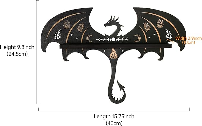 Gothic Evil Dragon Decor Crystal Display Shelf for Wall, Wooden Witchy Shelf Rock Display Case Knick Knack Organizer Trinket Holder, Wall Hanging Shelves for Essential Oil & Nail Polish