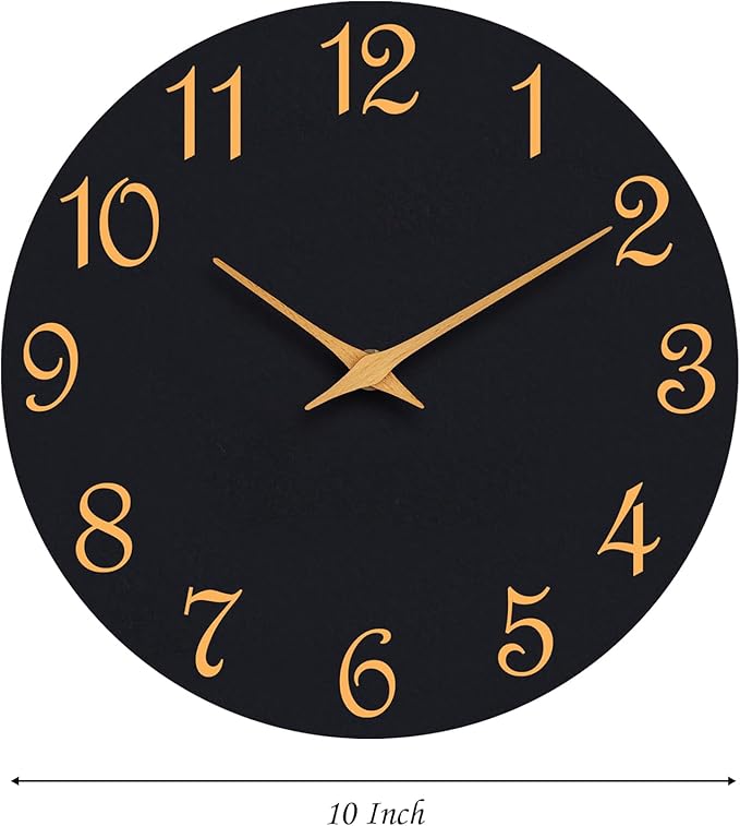 Wall Clock, 10 Inch Modern Wall Clocks Battery Operated, Silent Non Ticking Clock Decorative for Kitchen, Living Room, Bathroom, Office, Bedroom(Black Gold)