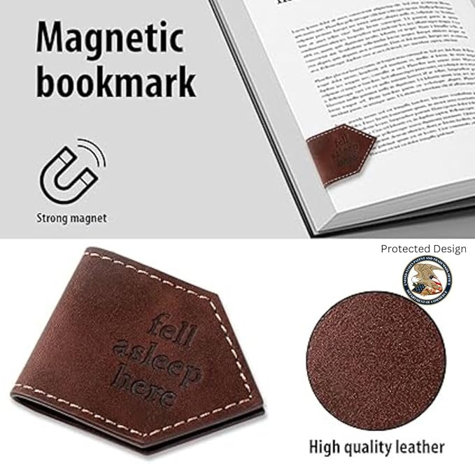 Fell Asleep Here Magnetic Faux Leather Bookmark for Book Lovers