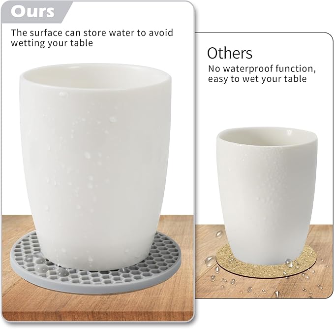 Coasters Set of 6,Coasters for Drinks,Coffee Table Decor Coaster with Holder,Suitable for Kinds Cup,Anti-SLI,Heat-Resisting,Silicone Cup Coaster and Living Room Decor(6 Pcs, Gray)