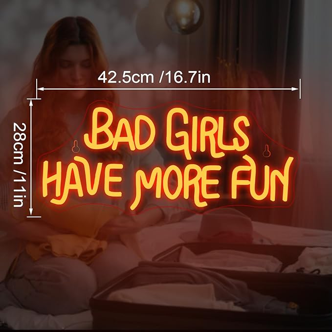 NOSUN Bad Girls Have More Fun Neon Sign for Wall Decor - Red LED Light Up Sign With USB for Bar, Party, Club, Bedroom - Girls Neon Decorations