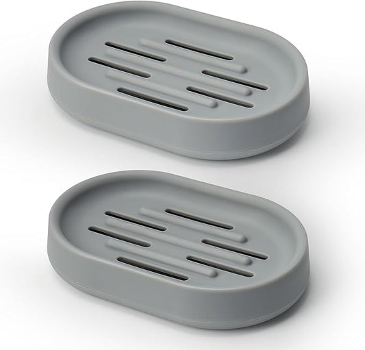 Topsky Soap Dish for Shower,2 Pack Soap Dishes Soap Savers for Bar Soap, Soap Bar Holder Shower with Drip Tray, Plastic Soap Holders with Drain for Kitchen Sink, Easy to Clean,Dry,Gray