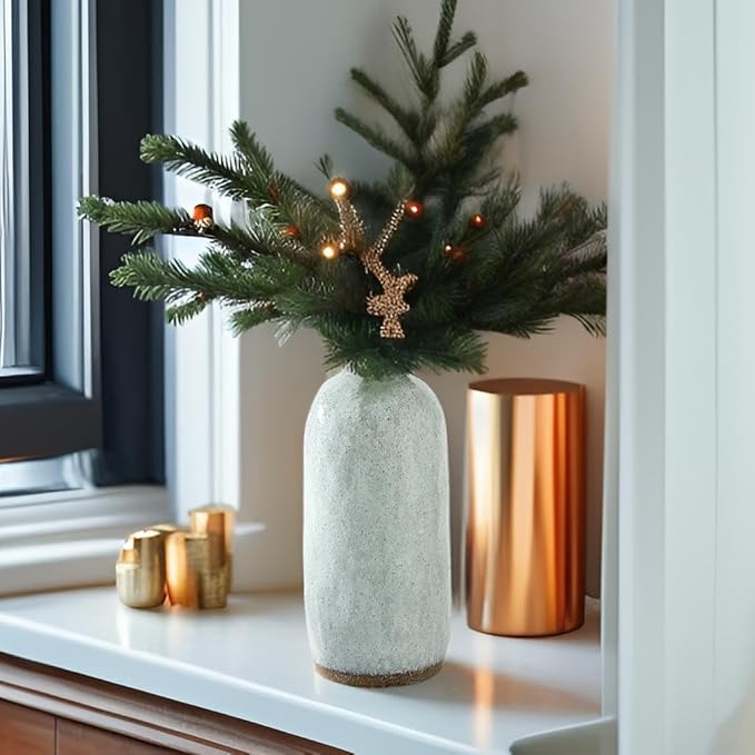 White Ceramic Vase for Home Decor，Decorative Blue Vase for Pampas Grass，Modern Art Texture Vases for Home Entryway Living Room Dining Table Farmhouse Office Decor，11.4 inches Tall