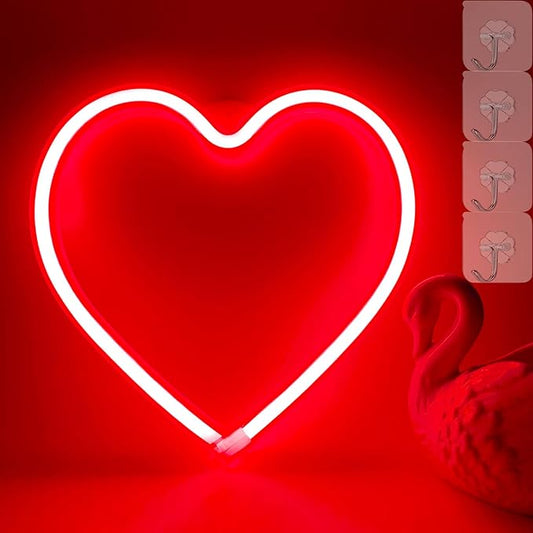 Neon Heart Sign, Red Led Sign Light for Bedroom, Hanging Lamp for Wall Decor, USB/Battery Operated