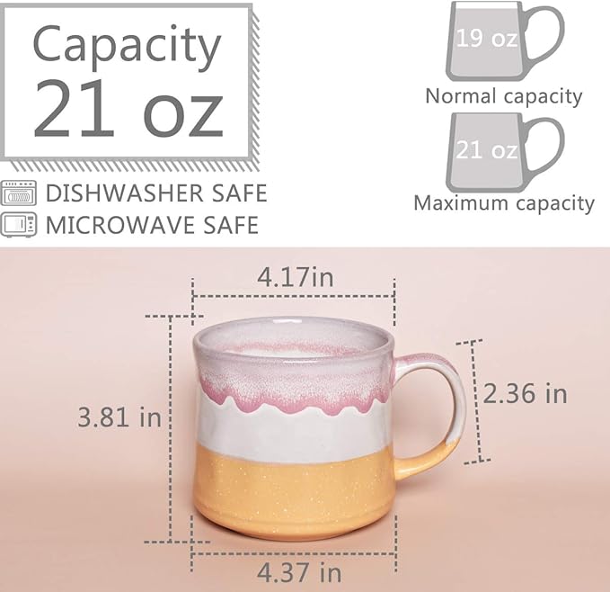 Bosmarlin Large Ceramic Coffee Mug, Big Tea Cup, 7 Colors to Choose, 21 Oz, Dishwasher and Microwave Safe, 1 PCS (Yellow)
