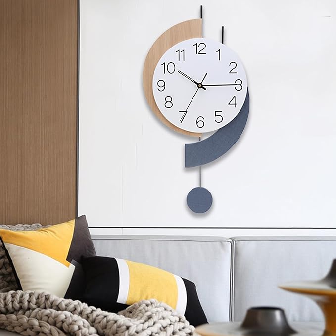 Decorative Silent Quartz Wall Clock with Pendulum, Battery Operated, Large for Living Room, Kitchen, Home, Bathroom, Bedroom - 11.5x22.5 Inch