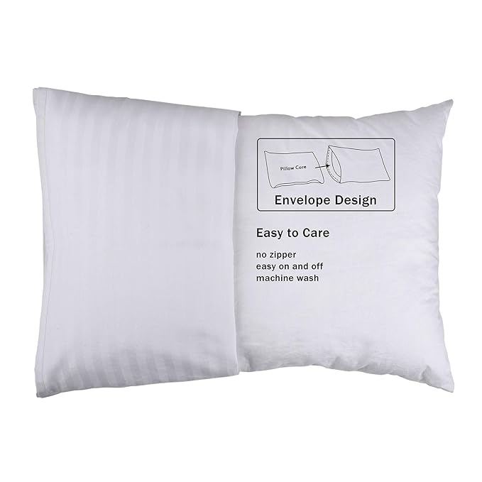 Toddler Pillowcases Set of 2, Hypoallergenic 14x19 Pillow Cover Fits Pillows Sized 13x18 or 14x19, 100% Soft Cotton Envelope Closure Kids Pillowcase for Sleeping, Machine Washable, White Stripe