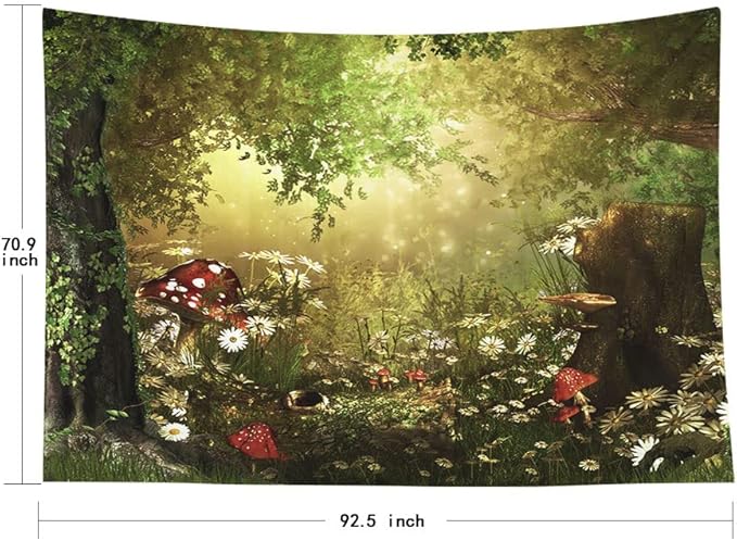 EMMTEEY Enchanted Forest Tapestry Beautiful Charming Fairy Tale Woodland Wall Tapestry for Living Room 92.5X70.9 Tapestry