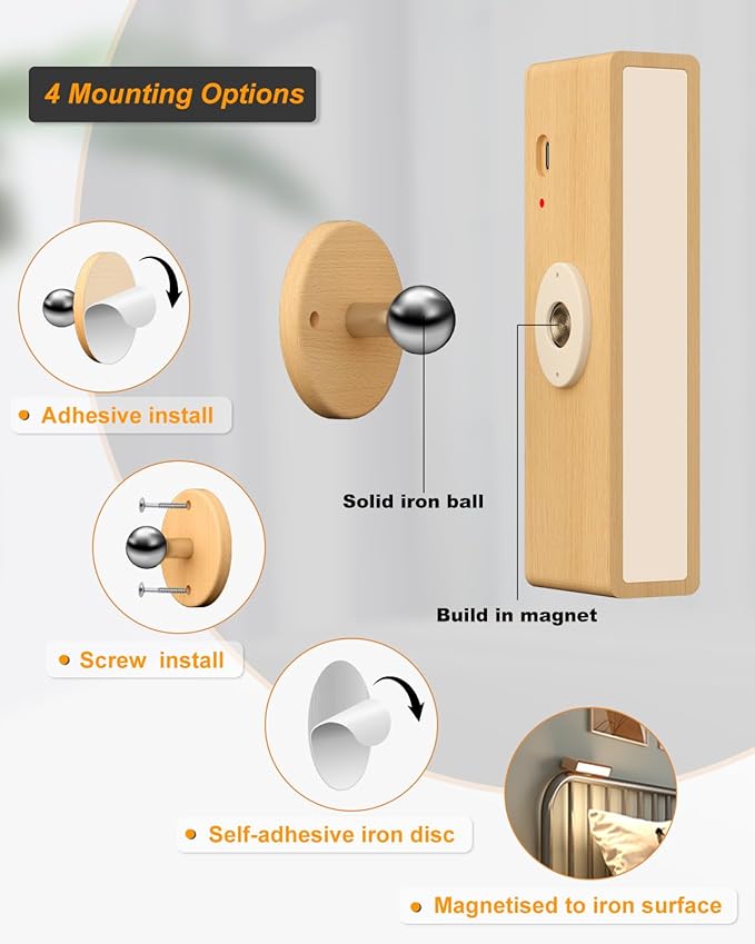 Wall Lights Battery Operated Wooden,Magnetic Wall Sconces Rechargeable,Adhesive Wall Lights for Bedroom,Dimmable Wall Mounted Bedside Lamp,Cordless Battery Wall Sconce for Bedroom Reading