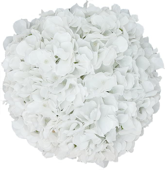 Artificial Hydrangea Flowers Pure White Heads 10 Fake Hydrangea Silk Flowers for Wedding Centerpieces Bouquets DIY Floral Decor Home Decoration with Stems.