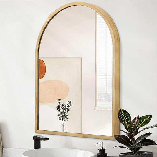 Arched Wall Mirror Aluminum Alloy Frame Bathroom Mirror Brushed Metal Vanity Wall Mounted Mirror for LivingRoom Bedroom Entryway 26"x18"