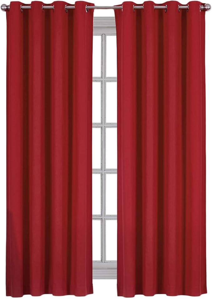 Royal Hotel Bedding Luxor Top Grommet Panels, Heavyweight 100% Cotton Window Treatment Curtains, Solid Red, Set of 2 / Pair, 54Wx96L inches Each
