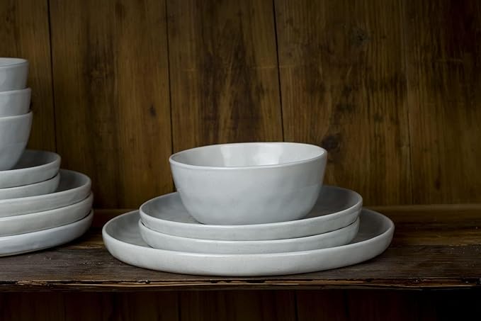 Famiware Mars Plates and Bowls Set, 24 Pieces Dinnerware Sets, Dishes Set for 8, Light Gray