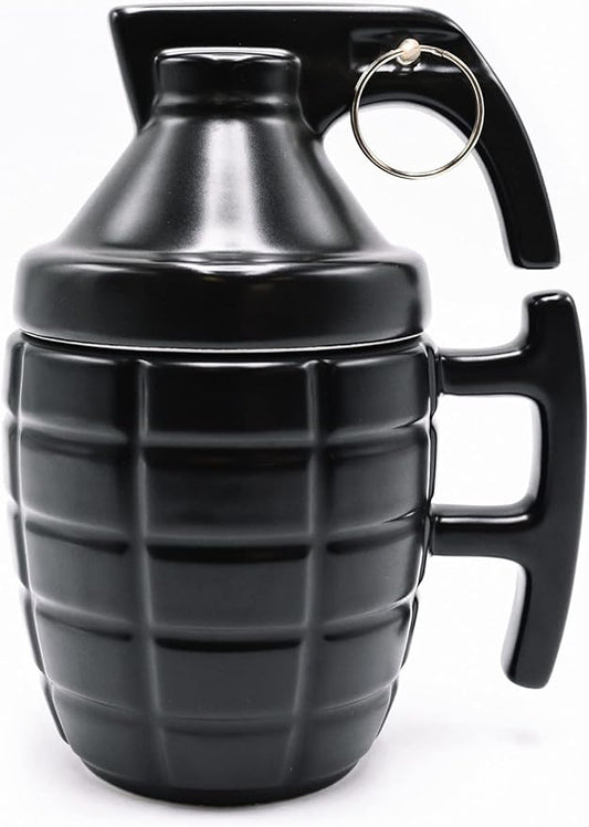 Caliber Gourmet Grenade Ceramic Large Coffee Mug with Lid (11.8oz), Great Tea Coffee Cup, fits K-Cup coffee makers, Travel, Camping Trips, Loved by Military, Veterans, Gun Lovers, Christmas Gift
