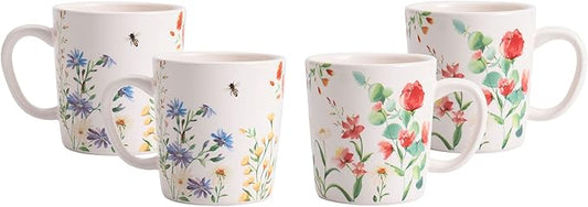 Bico Summer Provence Ceramic Mugs, Set of 4, for Coffee, Tea, Drinks, Microwave & Dishwasher Safe