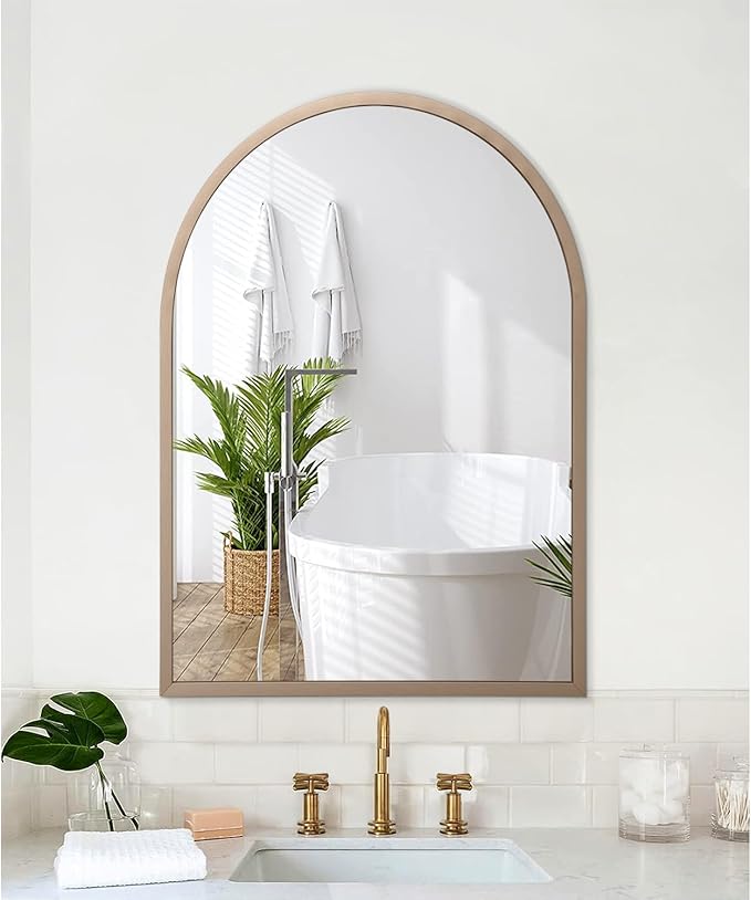 Large Arch Wall Mirror Bathroom Mirror Brass 26"x18" Metal Framed Mirror, Arched Wall Mounted Vanity Mirror for Bedroom, Living Room, Entryway