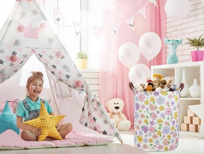 Kids Laundry Hamper,Flower Laundry Basket Collapsible Girls Storage Baskets for Home Decor,Office,Toy Organizer,(Flower)