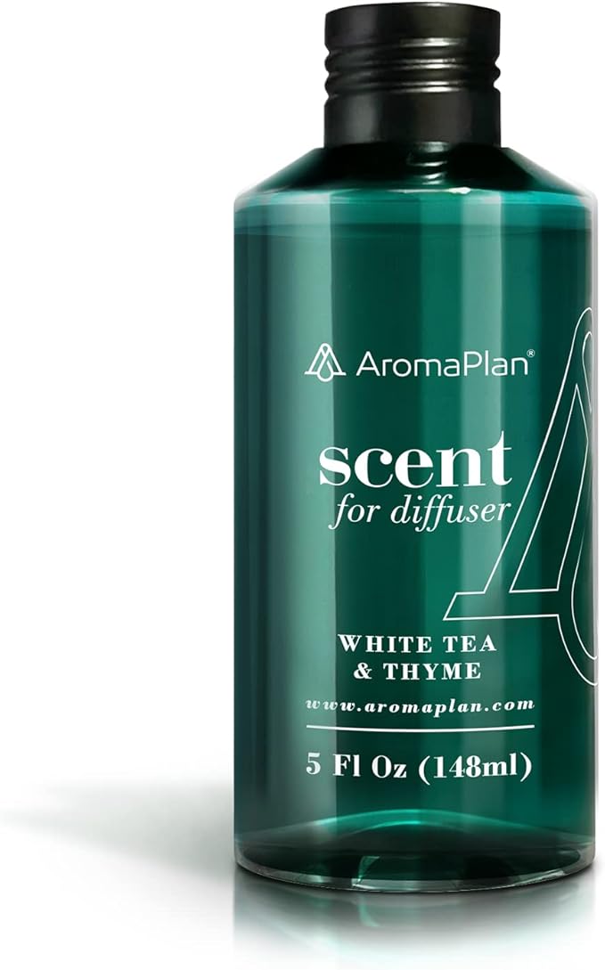 Aromaplan Hotel Scents White Tea & Thyme 5 Fl Oz (148ml), Home Luxury Aroma & Hotel Fragrance Diffuser Oil- Hotel Diffuser Oil for Aromatherapy- USA Made, Bigger Bottle, Bolder Aroma & Longer Lasting