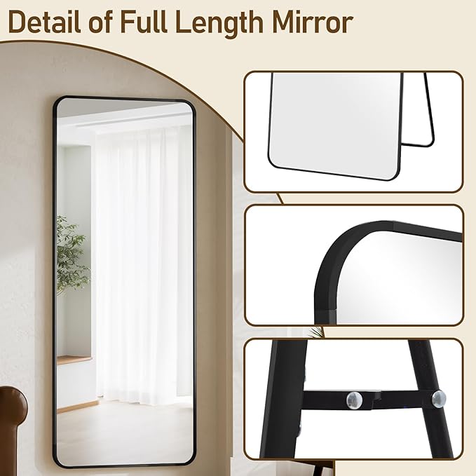 BEAUTYPEAK Black Full Length Mirror, 71"x26" Rounded Corner Floor Mirror Standing Hanging or Leaning Against Wall, Suitable for Bedroom or Dressing Room