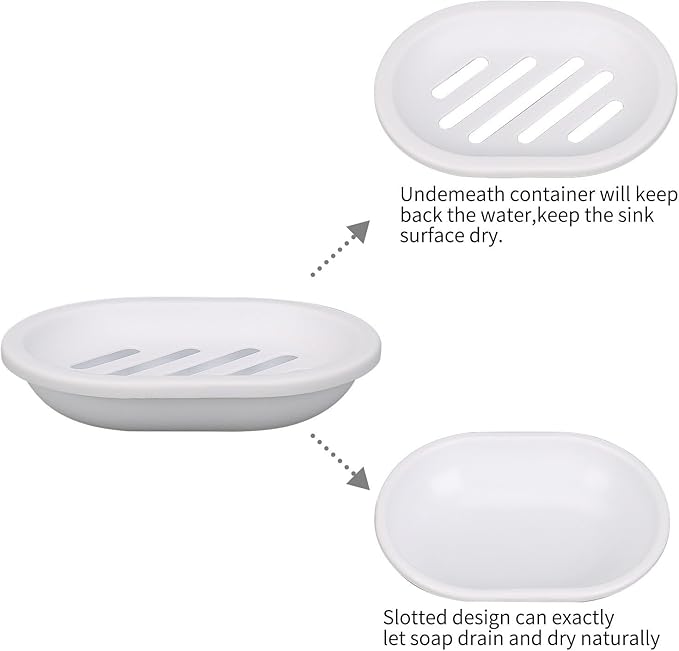 Topsky Soap Dish for Shower, 2pcs Soap Dishes Soap Savers for Bar Soap, Soap Bar Holder Shower with Drip Tray, Plastic Soap Holders with Drain for Kitchen Sink, Easy to Clean, Dry,White