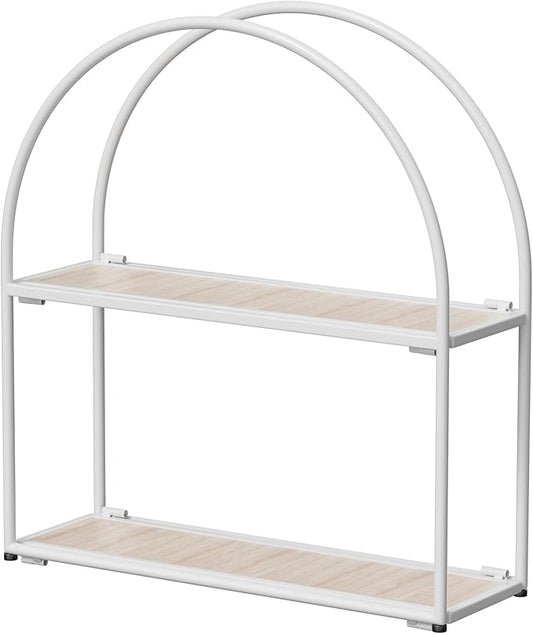 Crofy White Arched Frame Wall Shelf, Decorative 2 Tier Bathroom Wall Shelf with White Oak Finish Shelves and Robust Storage Capacity, 6" D x 17.9" W x 19.18" H
