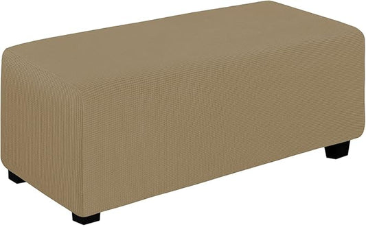 Easy-Going Stretch Ottoman Cover Folding Storage Stool Furniture Protector Soft Rectangle slipcover with Elastic Bottom(Ottoman X-Large,Tan)