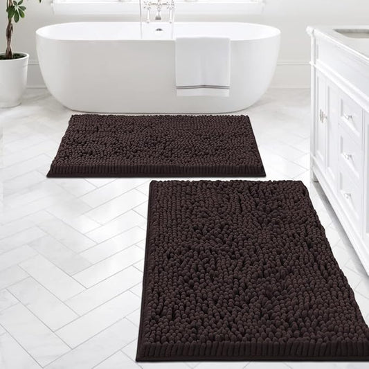 H.VERSAILTEX Bathroom Rugs Bath Mats for Bathroom Non Slip Luxury Chenille Bathroom Rugs Extra Soft Absorbent Shaggy Bathroom Mat Rugs Washable Fast Dry 2 Piece (Chocolate, 24" x 36"/20" x 32")