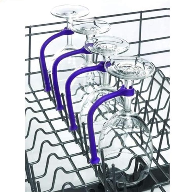 8 Pack Silicone Stemware Saver Flexible Stemware Holder Dishwasher Wine Glass Protector Tether Silicone Dishwasher Attachment Purple by PPX