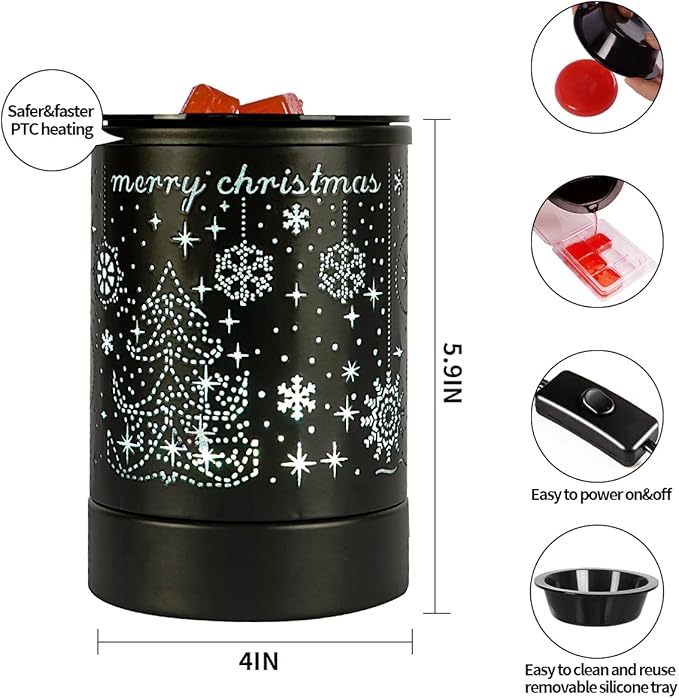 Christmas Wax Warmer Black Wax Melter for Scented Wax Fragrance Electric Oil Melter Cube Tart Burner for Home Decor
