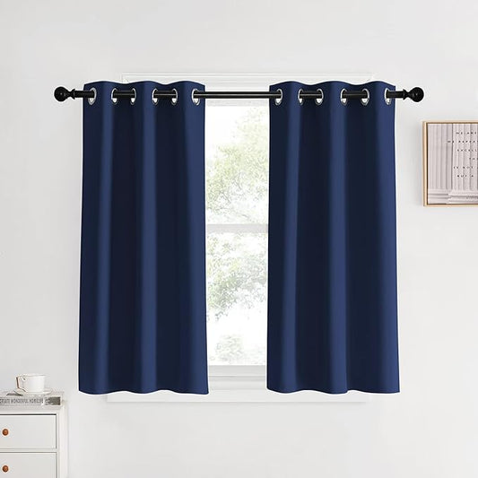 NICETOWN Blackout Curtains & Drapes for Kitchen, Navy, 1 Pair, 34 x 40 Inch, Thermal Insulated Solid Grommet Top Blackout Panels/Draperies for Bedroom/Living Room