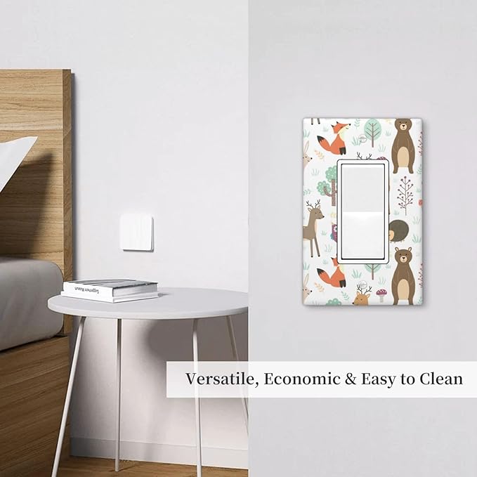Cartoon Animal Deer Bear Fox Light Switch Cover Decorative Single Rocker Plastic Wall Plate Outlet Cover for Women Girls Bedroom Kitchen Living Room Decor 4.5 * 2.76