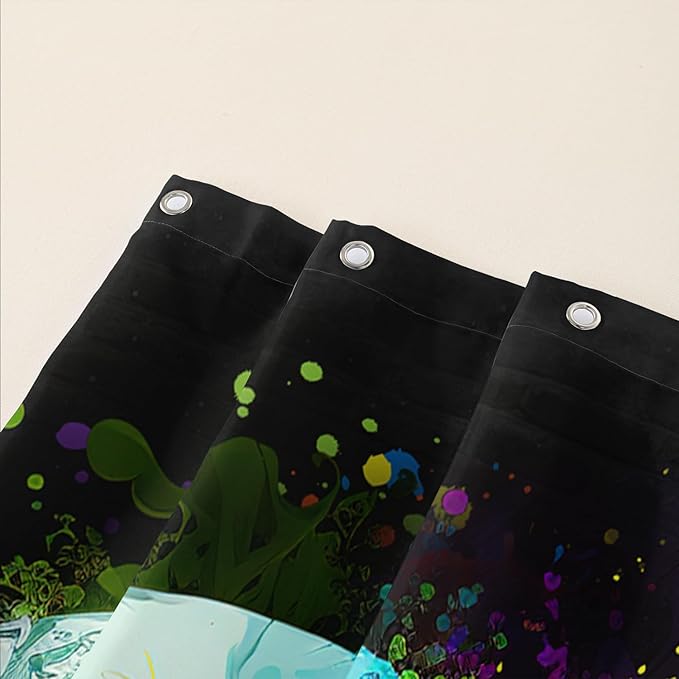 AILONEN Sugar Skull Shower Curtain for Bathroom,Watercolor Skull Bath Curtain Decoration,Minimalism Tie Dye Skeleton Print Waterproof Black Curtain with 12 Plastic Hooks, 72" W*72" H