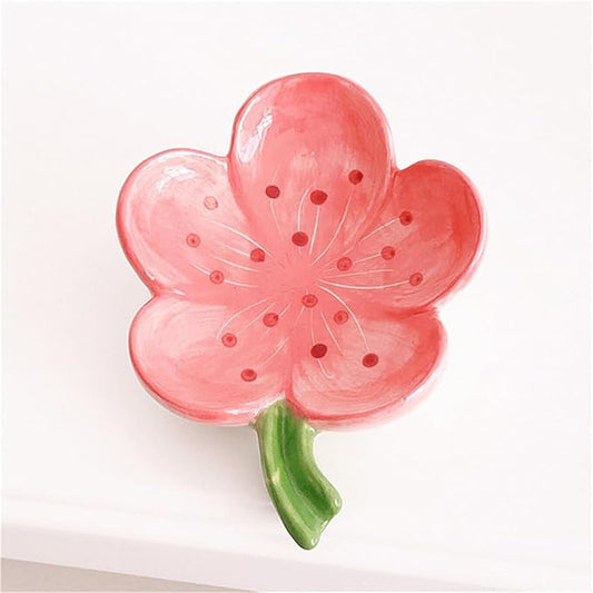 Ankah Decorative Ceramic Soap Box, Flower Shape Soap Dish, Self-Draining to Keep Dry Stop Mushy Soap Holder, Easy Cleaning, Best for Shower Bathroom and Kitchen (Peach Blossom, Pink)
