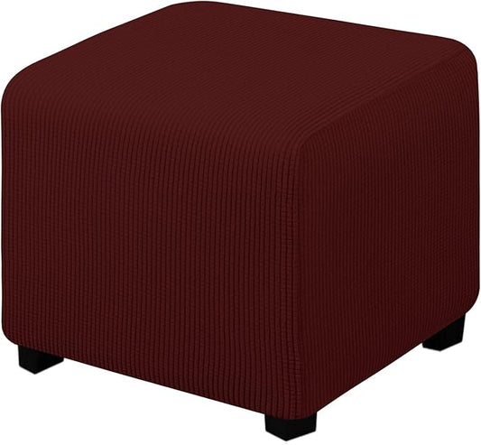 Easy-Going Stretch Ottoman Cover Folding Storage Stool Furniture Protector Soft slipcover with Elastic Bottom (X-Small,Wine)