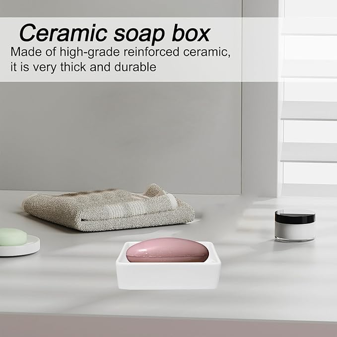 Ceramic Soap Dish - Simple Shower Soap Holder with Drain Ridge Non-Slip Soap Holder for Bathroom, Kitchen, Sink