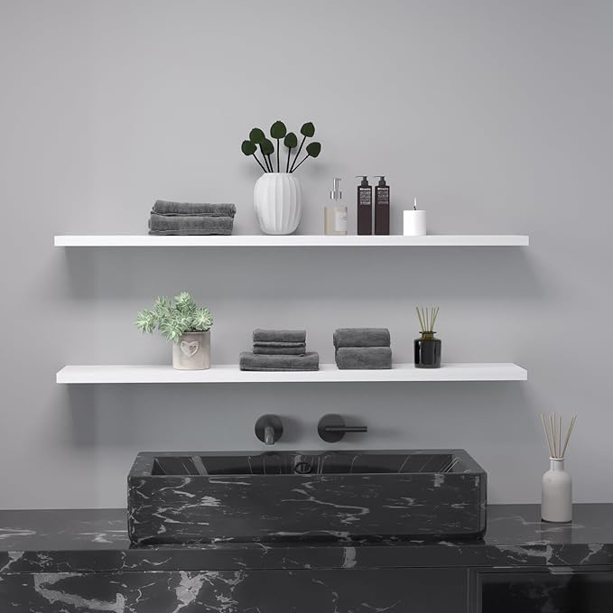 Floating Shelves 48 Inch Wall Shelf Solid Wood Mounted Storage for Bedroom Living Room Set of 2, White Wall Shelves