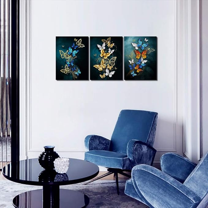 Living Room Wall Decor Canvas Wall Art for Bedroom Bathroom wall painting Artwork Blue background Abstract butterfly pictures office wall decorations for kitchen 3 Panels Modern fashion family decor