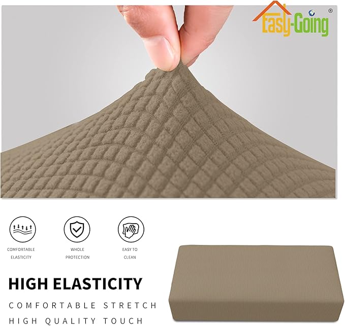 Easy-Going Stretch Ottoman Cover Folding Storage Stool Furniture Protector Soft Rectangle Slipcover with Elastic Bottom (Ottoman XX-Large, Natural)