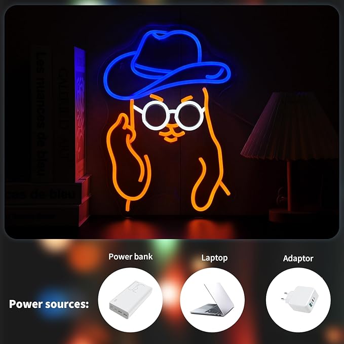Cat Cowboy Neon Sign for Wall Decor Led Neon Signs Light Up Sign Room Decor Neon Lights Sign USB Powered