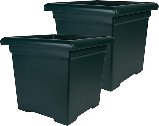 The HC Companies Accent Square Plant Pot w/Drainage - Classic Planters for Outdoor Plants & Indoor Plants - Lightweight & UV-Resistant Square Planter Box (15.5”, Evergreen, Pack of 2)