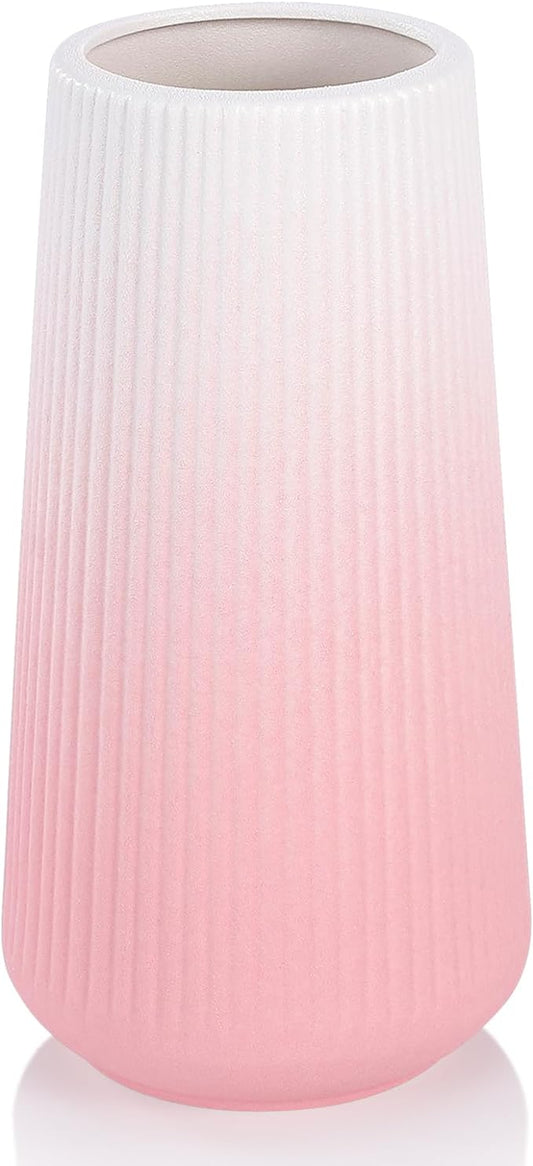 Gradient Pink Ceramic Vase, GUKJOB Small Cute Flower Vase for Pampas Grass, Home, Living Room, Dining Table, Farmhouse, Office Decor, Bedroom, Table, and Kitchen Shelf (Gradient Pink)