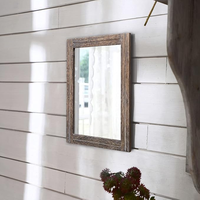AAZZKANG Mirror with Wood Framed Rectangle Rustic Wall Mirrors Decor for Bedroom Bathroom Living Room Entryway